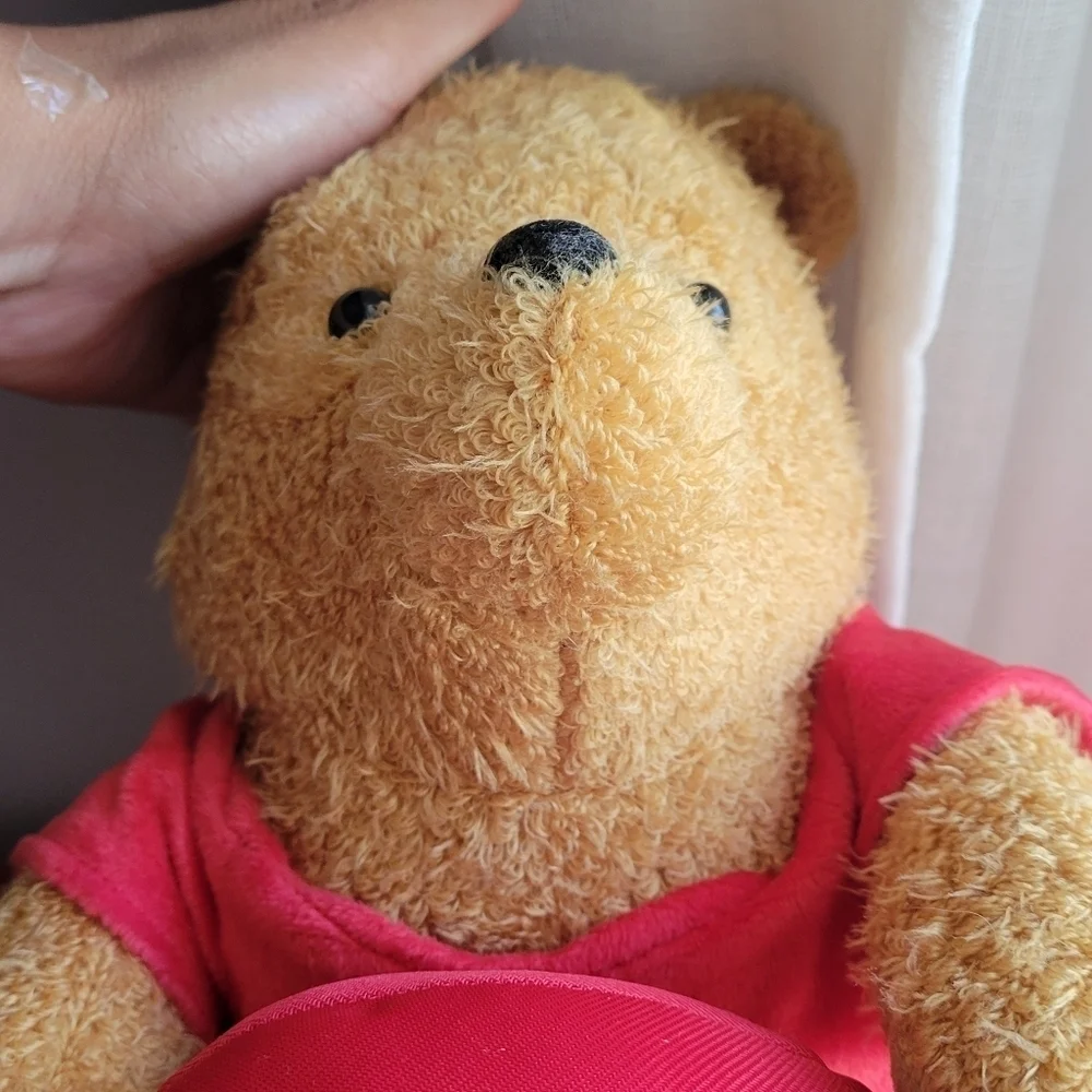 Adorable! Disney Winnie-The-Pooh Bear Plush Toy Holding a Red Ball 10.5